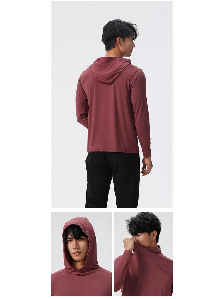Bird House Men's Long Sleeve Hooded Fitness Wear - Loose Fit Elastic Muscle Training T-Shirt