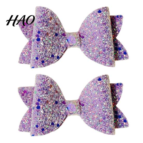 Glitter Bow Hair Clips for Girls 2Pcs Solid Color Clip Girls, Double Layer Sparkling Decorative Toddlers Hairpin, Accessory with Non-Slip Grip
