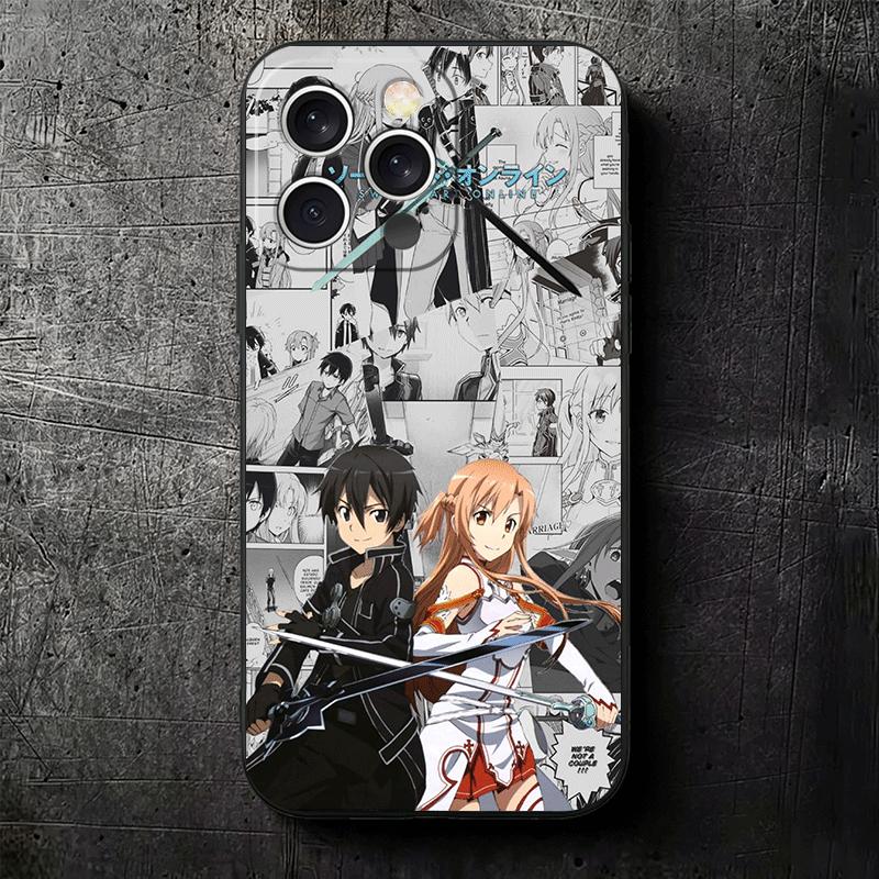 S-Sword O-Online SAO Anime Soft Phone Case for iPhone 16 16E 17 Air 15 Pro Max 14 Plus 13 Mini 11 12 7 Black Cover Back Shell