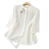 Embroidered Cotton and Linen Shirt Women's 2025 Spring and Summer New Design Sense Retro Loose Round Neck Seven-quarter Sleeve Top