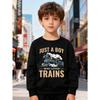 European Sizes Kids' Round Neck Pullover, Long-Sleeved Top , Featuring a Train Print, Suitable for Daily Casual Wear And Outdoor Activities