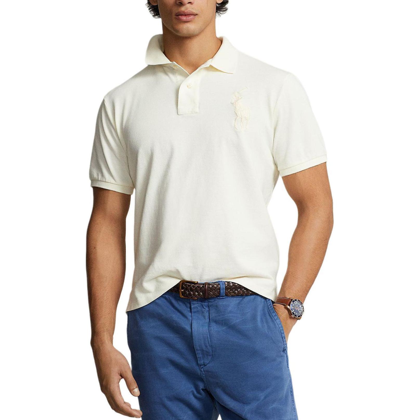 

Polo Ralph Lauren SS24 Classic Solid Logo Embroidered Ribbed Short Sleeve Polo Shirt Men tops Cream MNPOKNI1N822746-101 L