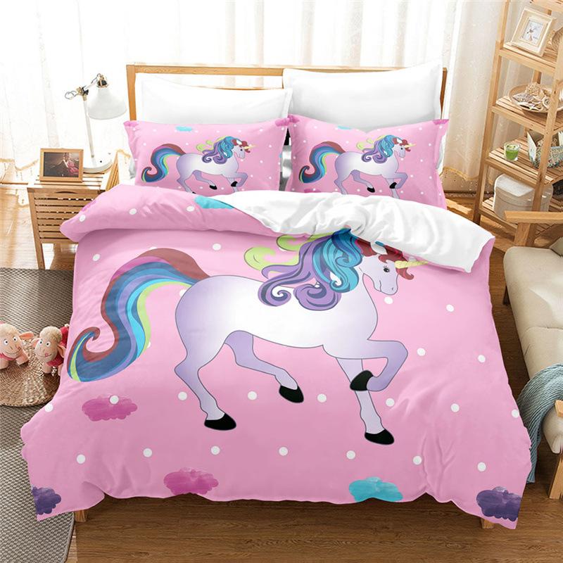 Cartoon Unicorn Four-Piece Three-Piece Quilt Cover Bed Sheet 135 * 200