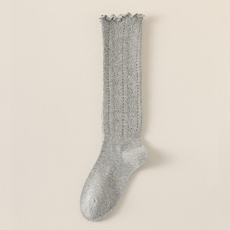 Calf Socks for Women in Autumn and Winter, Long, Hollow, Loose Lace, High, Black Ear-trimmed, Boneless Cotton Socks