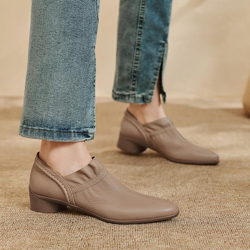 Fashion Retro Genuine Leather Luxury Pumps Round Toe High Heels Women'S Shoes Sexy Party High Heels 2025 New Pumps High Heels Women