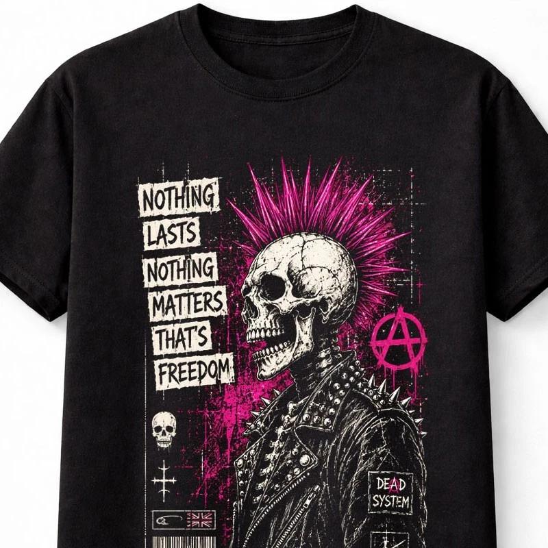 Nothing Lasts Nothing Matters Punk Skull Mohawk Anarchy Unisex TShirt S