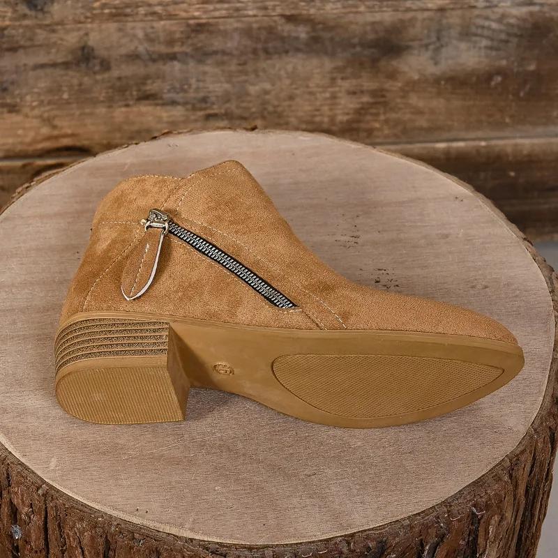 Bottines courtes pour femmes Printemps Rétro Fermeture éclair Talon haut Bottines courtes Mode femme Talon épais Chaussures décontractées pour femmes Zapatos