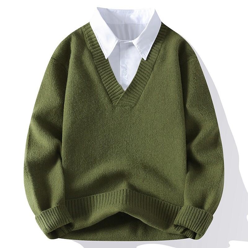 Suéter Popular de Otoño e Invierno para Hombre y Mujer, Igual, de Imitación de Dos Piezas, para Hombre, Casual, de Punto, Camiseta Básica