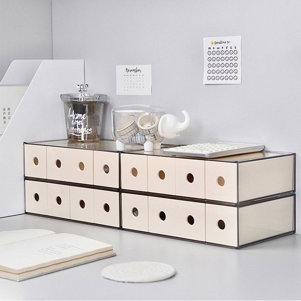 Stackable Stationery Storage Box Clear Pencil Holder Plastic Drawer Organizer  for Glasses Storage