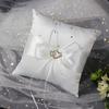 1 pieza de Almohada para Anillos de Boda Cuadrada Blanca Simple de Estilo Europeo con un Lazo de Doble Corazón, Adecuada para Colgar Anillos.