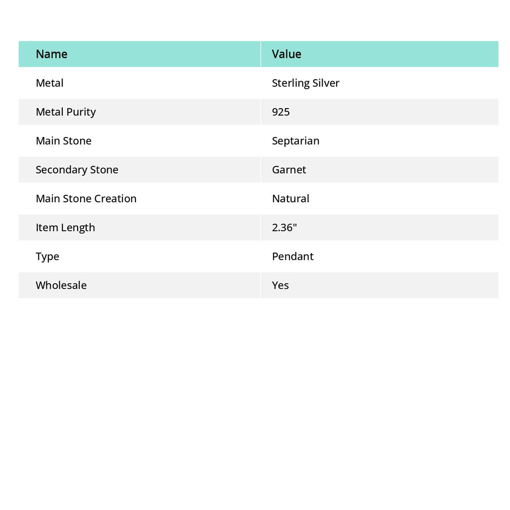 Natural Septerian Stone, Garnet Gemstone 925 Sterling Silver Pendant 2.36" D9Y26