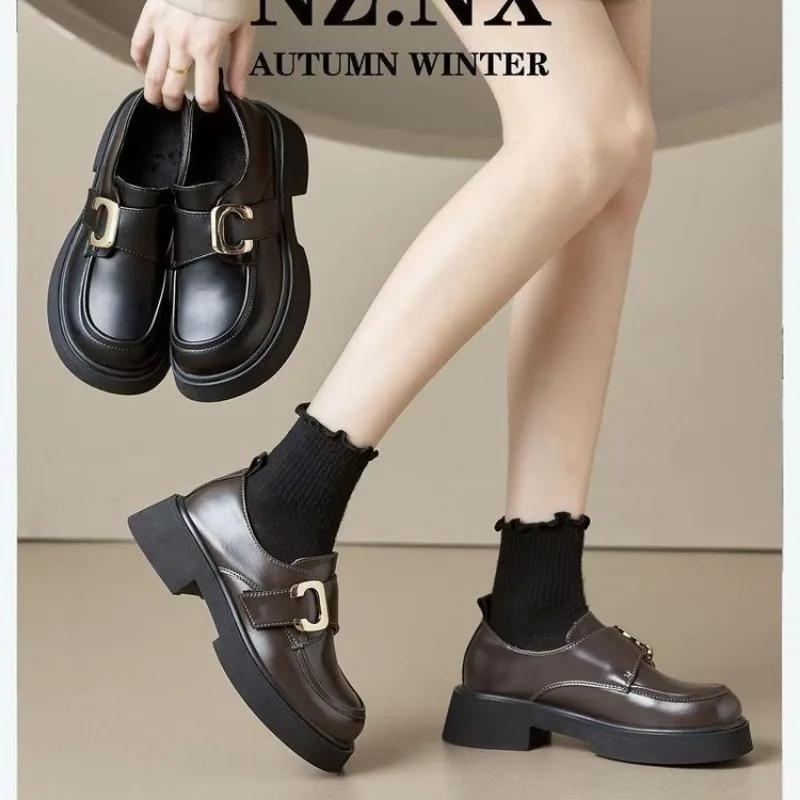 Ladies Shoes  Loafers Women's High Heels Fashion Office & Career Pumps Women Metal Decoration Round Toe Med Heel Shoes Women