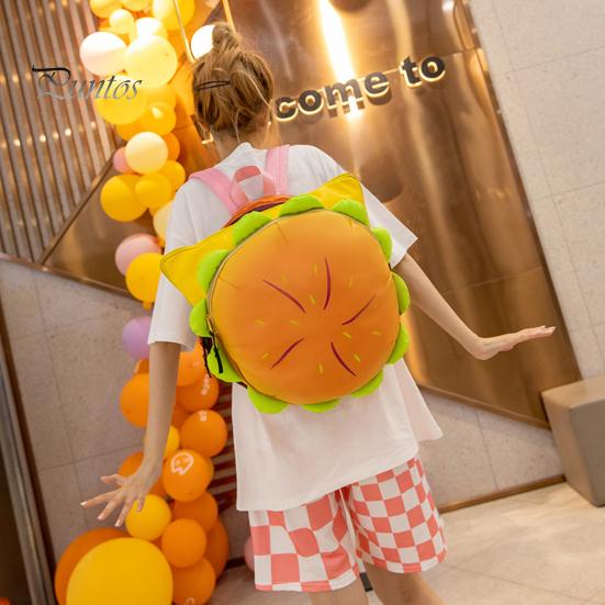 Batoh na hamburger s nastavitelnými popruhy, realistický 3D design, velká kapacita, prostorné přihrádky, úložný pouzdro na batoh na cheeseburger