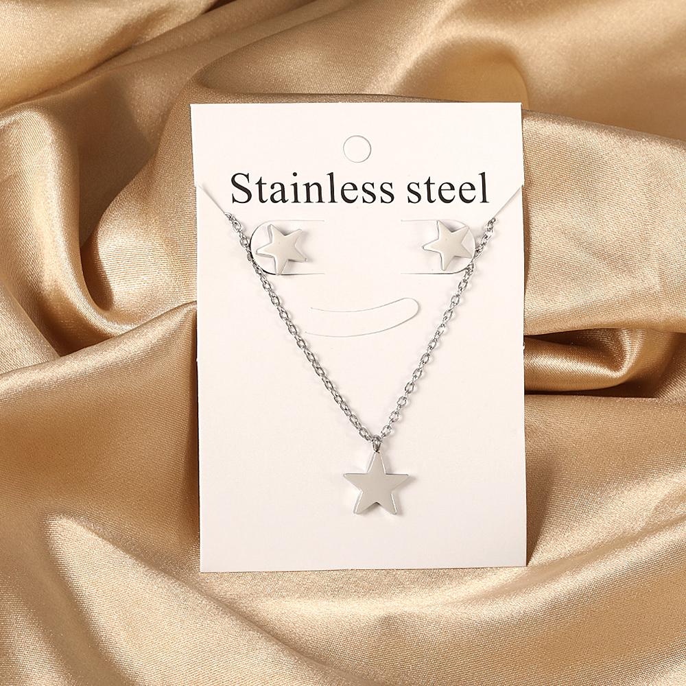 Trendy Love Heart Necklaces Zircon Sets For Women Stainless Steel copper Plated 2 Pieces Pendant Necklaces And Earrings Sets