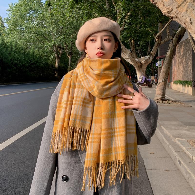 New British College Style Imitation Cashmere Plaid Tassel Scarf Women's Japanese and Korean Striped Lady Couple Scarf
