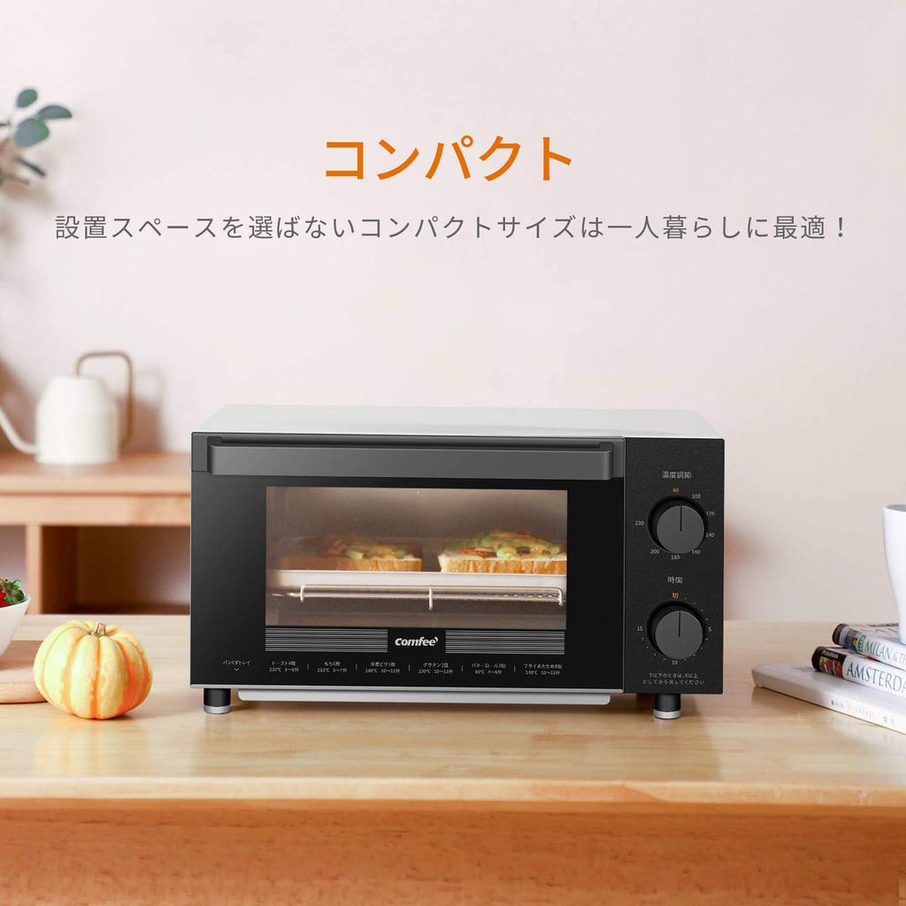 Toaster 4 Pieces Large Timer Stepless Temperature 4 Upper and Lower Tray Easy to Space Saving New New Life COMFEE' Oven, Toast, 12L, Interior,