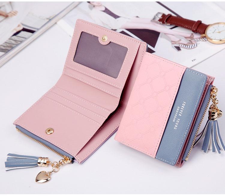 Fashion Women Short Wallets Pu Leather Tassel Zipper Small Purse Holder Cards