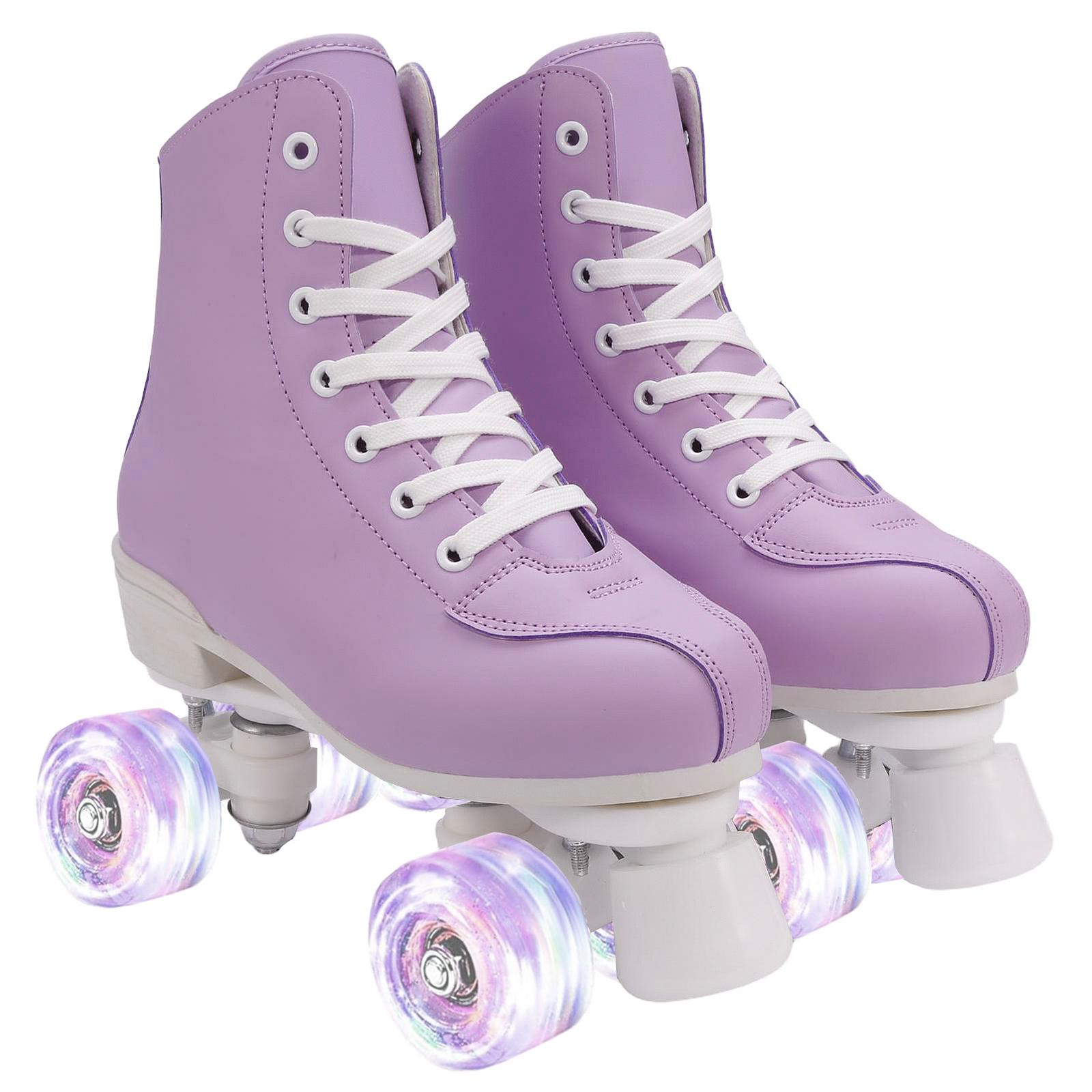 

4 Wheel Sliding Skating Sneakers Size 31 32 33 34 Pink Purple Women Kids Double Row Roller Skates Pink Purple Leather Breathable 42