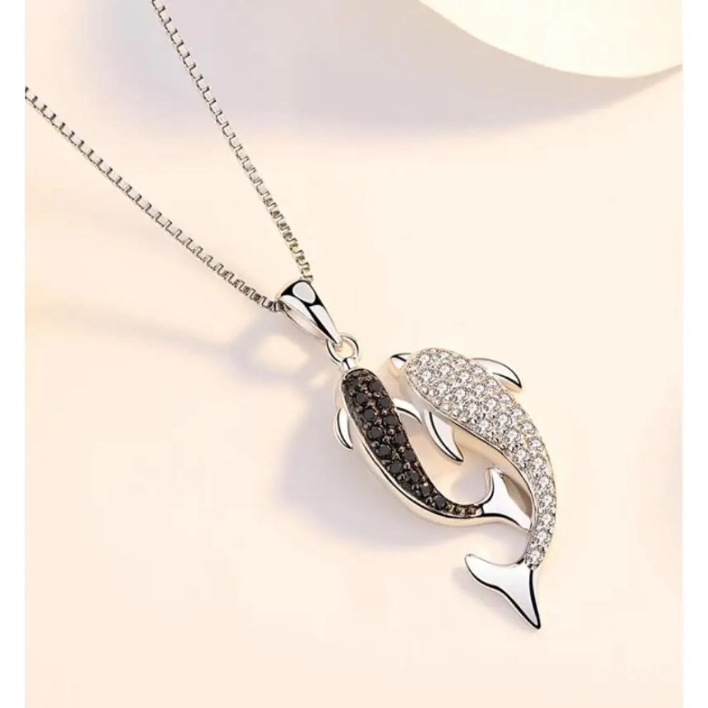 Real 925 Silver Jewelry Crystal Dolphin Box Chain Pendants&Necklaces for Women Solid -silver Choker Necklace
