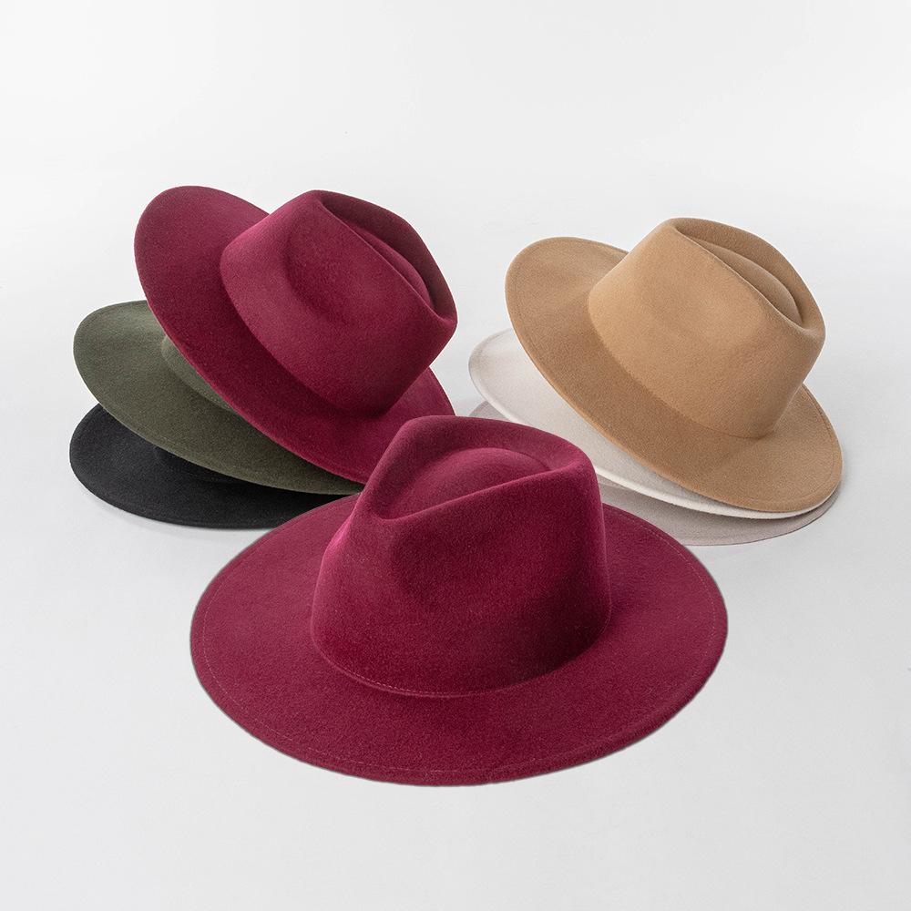 Autumn and winter new fashion casual bare body wide brim wool jazz hat outdoor shopping warm concave top hat tide