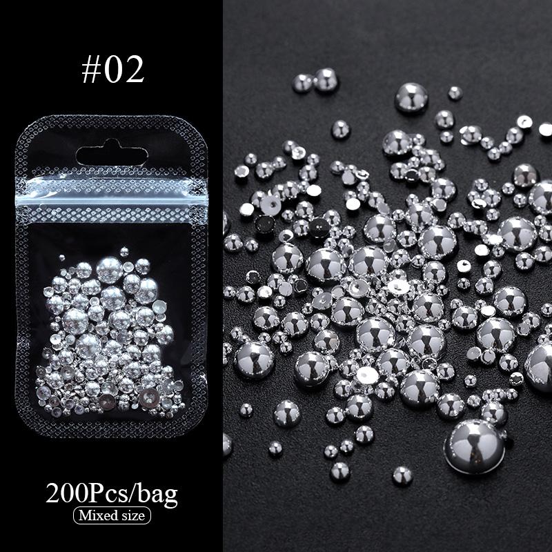1 Bag Shimmering Crystal Nail Arts Rhinestones White Pearls Half Round Mixed Size Beige Flatback Pearls DIY Manicure Accessories