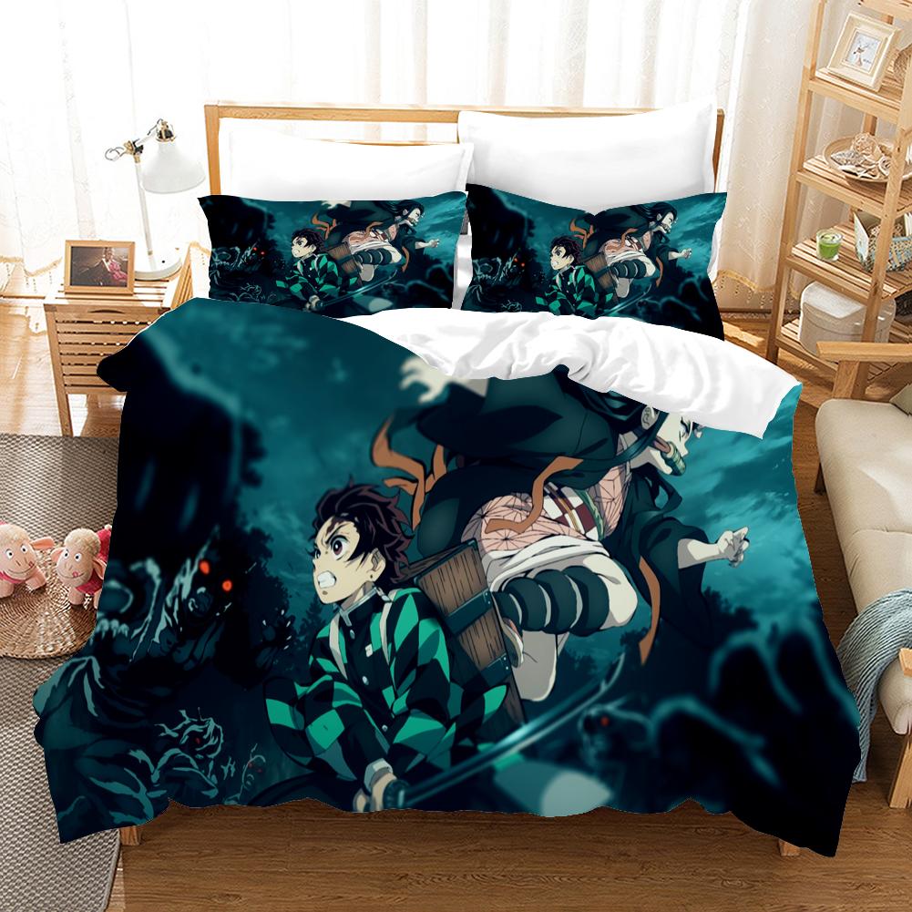 Cartoons Demon Slayer 2_3pcs Bedding Sets Duvet Cover Set With Pillowcase Twin Full Queen King Bedclothes Bed Linen Home Textile