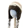 Striped contrasting color knitted plush hat women's autumn and winter fashion versatile warm ear protection Lei Feng hat cold lace-up wool hat