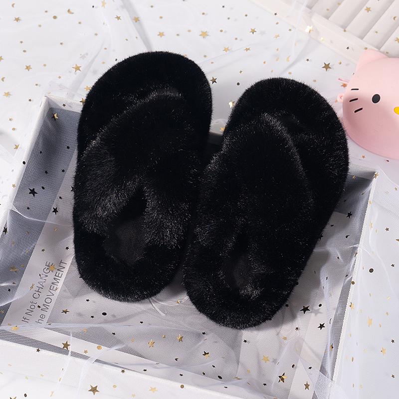 

Детские тапочки для девочек с открытым носком, плюшевые меховые туфли, детские однотонные теплые комнатные нескользящие резиновые подошвы, хлопковые тапочки разных стилей -Insole24cm-1