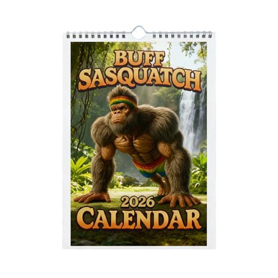 Nástěnný kalendář 2026 Vtipný fitness kalendář Sasquatch 12měsíční kalendář Humorný dárkový předmět s tématikou posilovny pro muže, fanoušky kryptidů, milovníky fitness