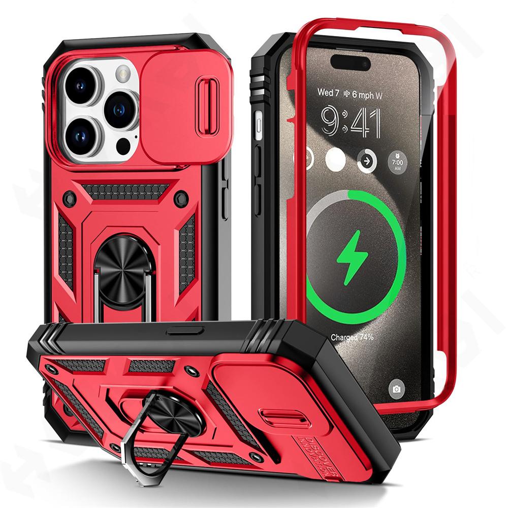 Custodia per iPhone 15 14 13 12 11 Pro XS Max XR 8 7 Plus fotocamera scorrevole grado militare protezione armatura rotazione di 360 gradi armatura copertura
