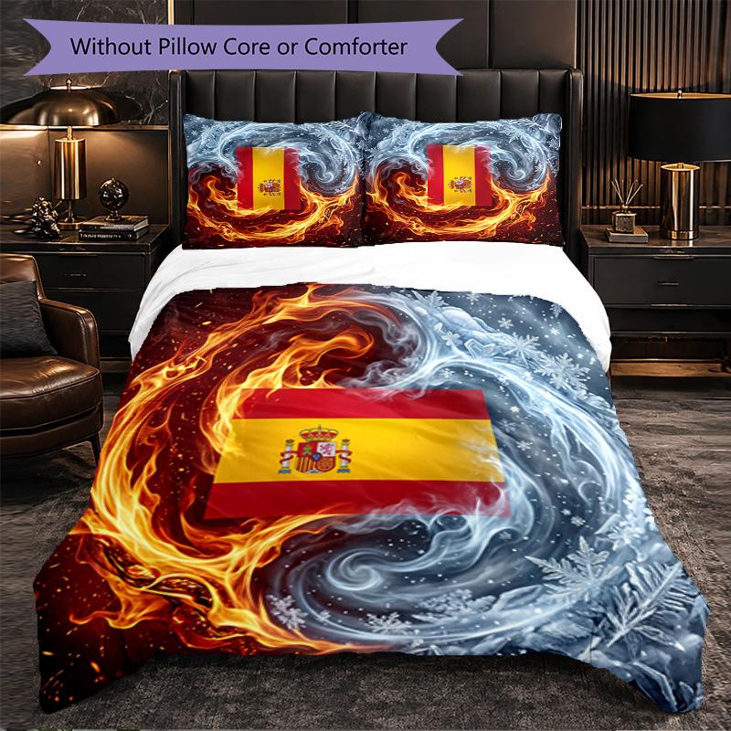 Set Lenzuola Calcio Spagna 3 Pezzi Morbida Copripiumino in Microfibra con Federe per Camera da Letto