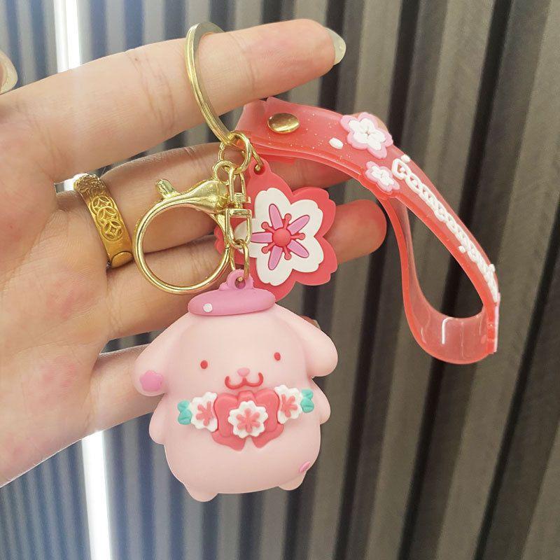 Cute Pink Cherry Blossom Cinnamoroll Cartoon Keychain