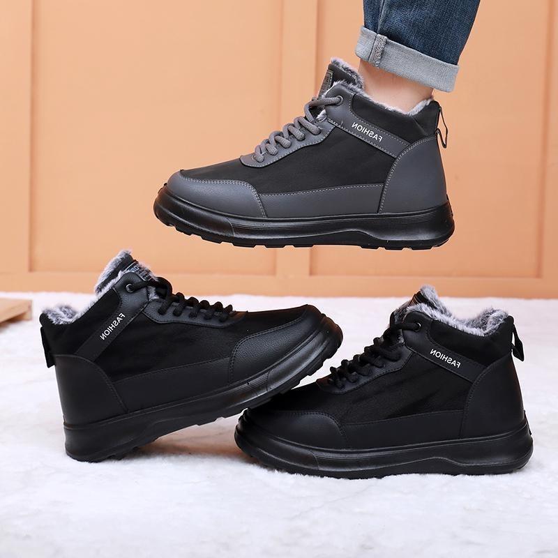 Men's Fleece Warm Snow Boots, Men's Casual and Comfortable Soft-soled Anti-slip Shoes