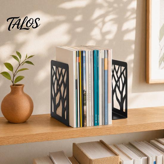 Tree Of Life Bookend 1 Pair of Decorative Bookends for Shelves, Heavy Duty Bookshelf L-shaped Organizer, Hollow Book Holder Stoppers Desk, Office
