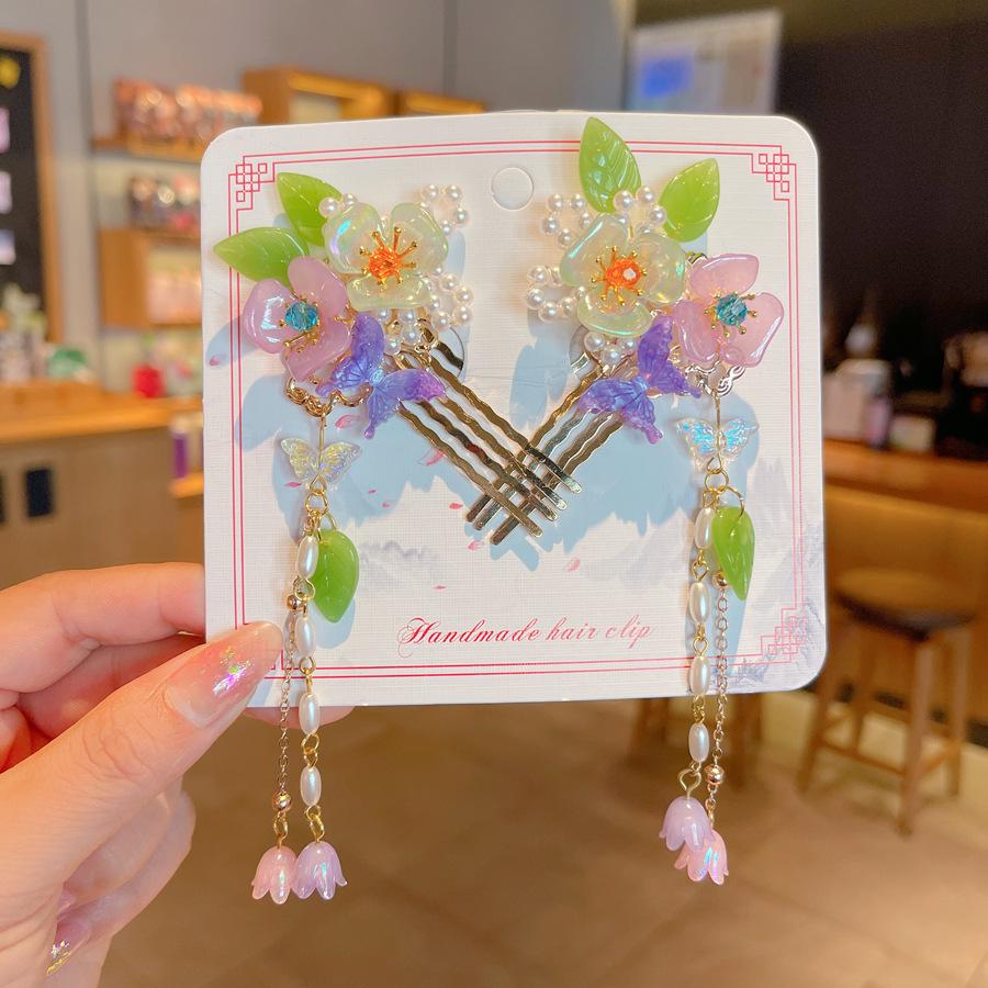 Chinese Style Hanfu Hairpin Set for Girls - Includes Hair Clips, Swaying Tassels, and Butterfly Accessories