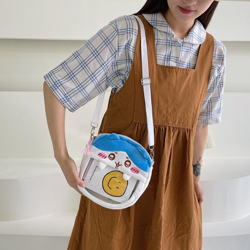 Neue niedliche Plüsch-Cartoon-Puppe Tasche Damen zweidimensionale Stickerei Plüsch Schmerztasche leichte Umhängetasche