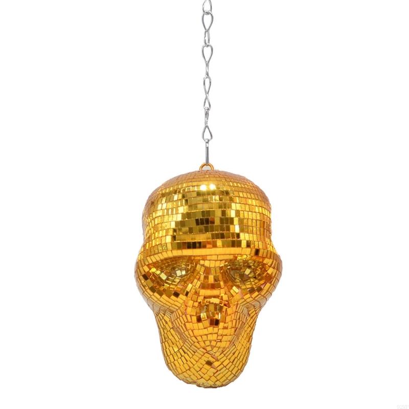 92MF Sparkling Skull Shape Statue Reflective Discos Balls Hanging Ornament for Dance Parties and Halloween Festivals Decors