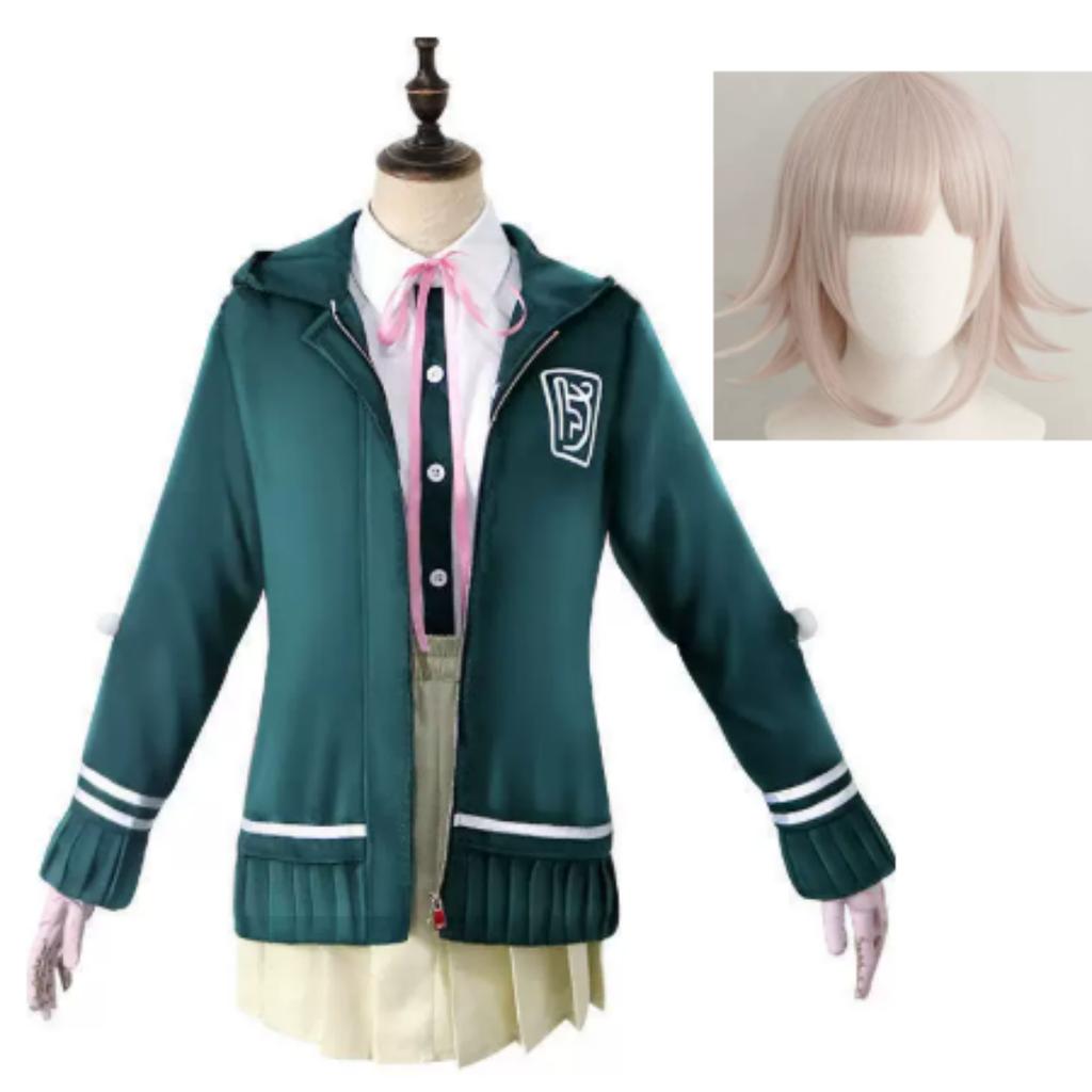 Anime-Spiel Danganronpa, Cosplay-Kostüm, Enoshima Junko Uniform, Kaffee-Arbeitskleidung, Kurzer Rock, Monokuma Kopfschmuck