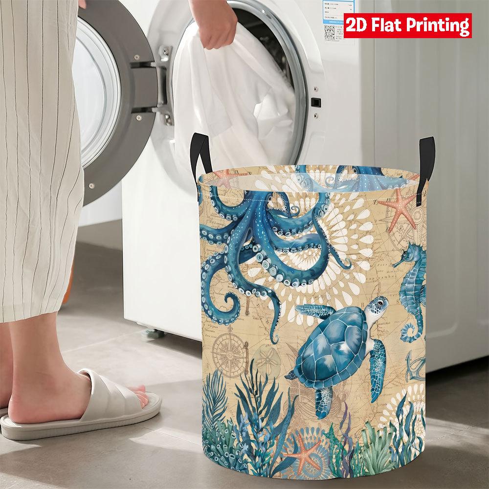 Collapsible Laundry Basket Large Round Waterproof Fabric Hamper Dirty Clothes Storage Bin Toy Organizer with Handles