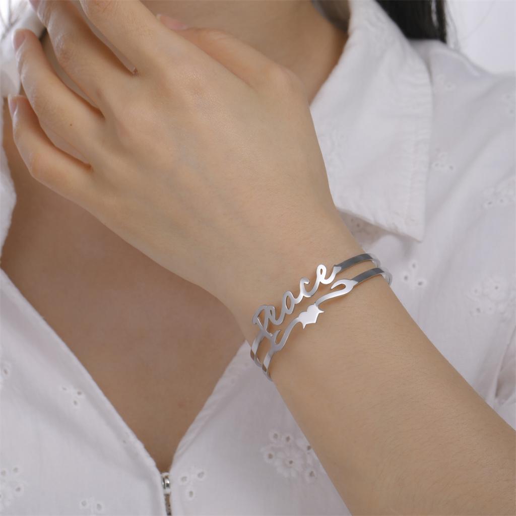 Fashion Peace Letter Bracelet Stainless Steel Hollow Adjustable Cuff Bangle for Women Men Jewelry Gifts