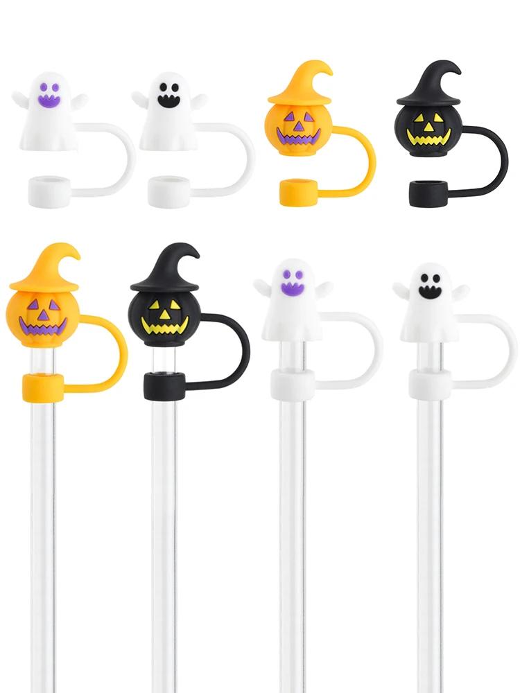 4/1Pcs Halloween Cute Ghost Straw Covers Cap Silicone Reusable Drinking Straw Topper Funny Accessories Perfect Halloween Gifts