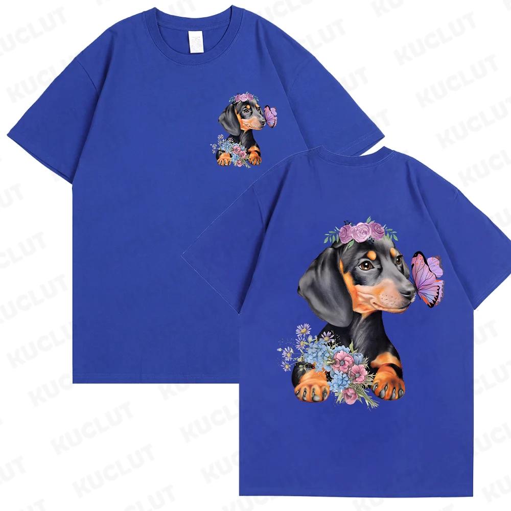 Fashion Cartoon Dachshund Unisex Clothes Duplex Printing Graphic Dog Lover T Shirt Casual Female Tops Crew Neck Short Sleeve Tees