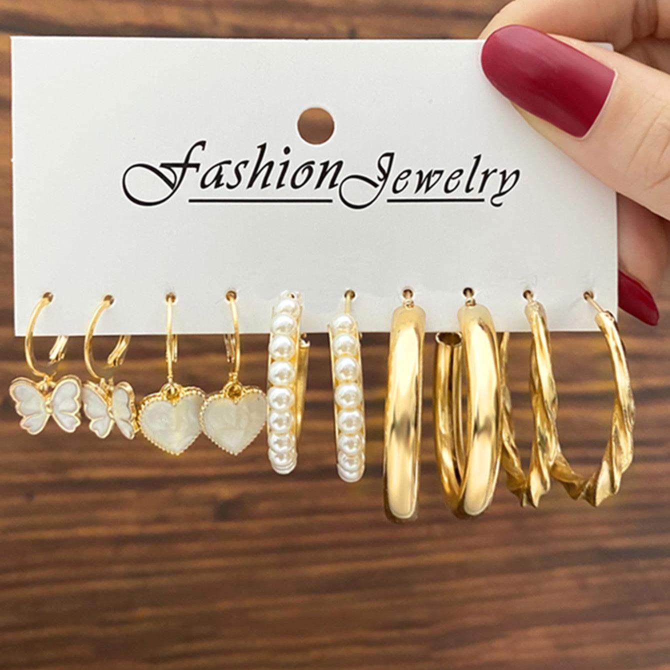 

40 Pcs Vintage Heart Butterfly Earrings Set for Women Girls Gold Color Pearl Circle Twist Geometric Hoop Earrings Trendy Jewelry