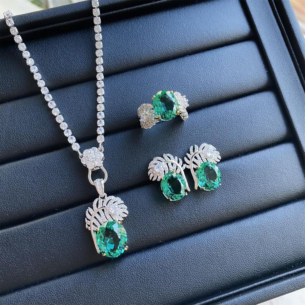 Valuable Lab Jade Diamond Jewelry set 925 Silver Engagement Wedding Rings Earrings Necklace For Women Bridal Party Gift