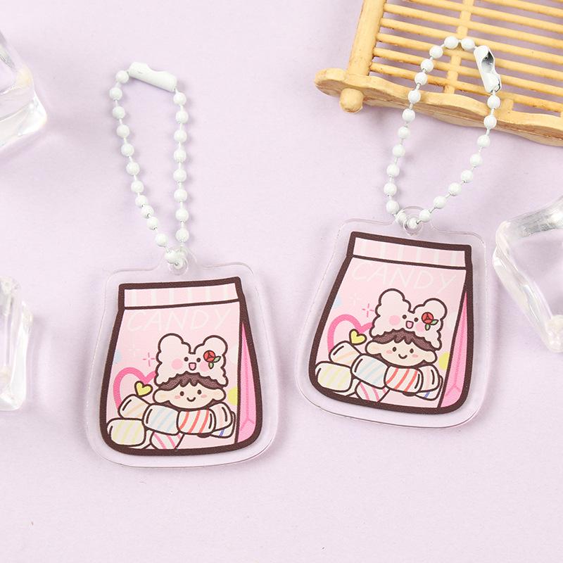 Korean Style Cartoon Drink Bottle Acrylic Keychain - Fun Pendant for Students