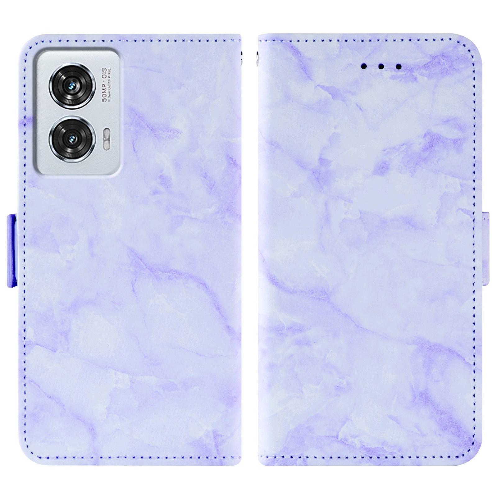 

For Motorola Edge 50 Fusion 5G Leather Case Marble Pattern Phone Wallet Stand Cover with Wrist Strap