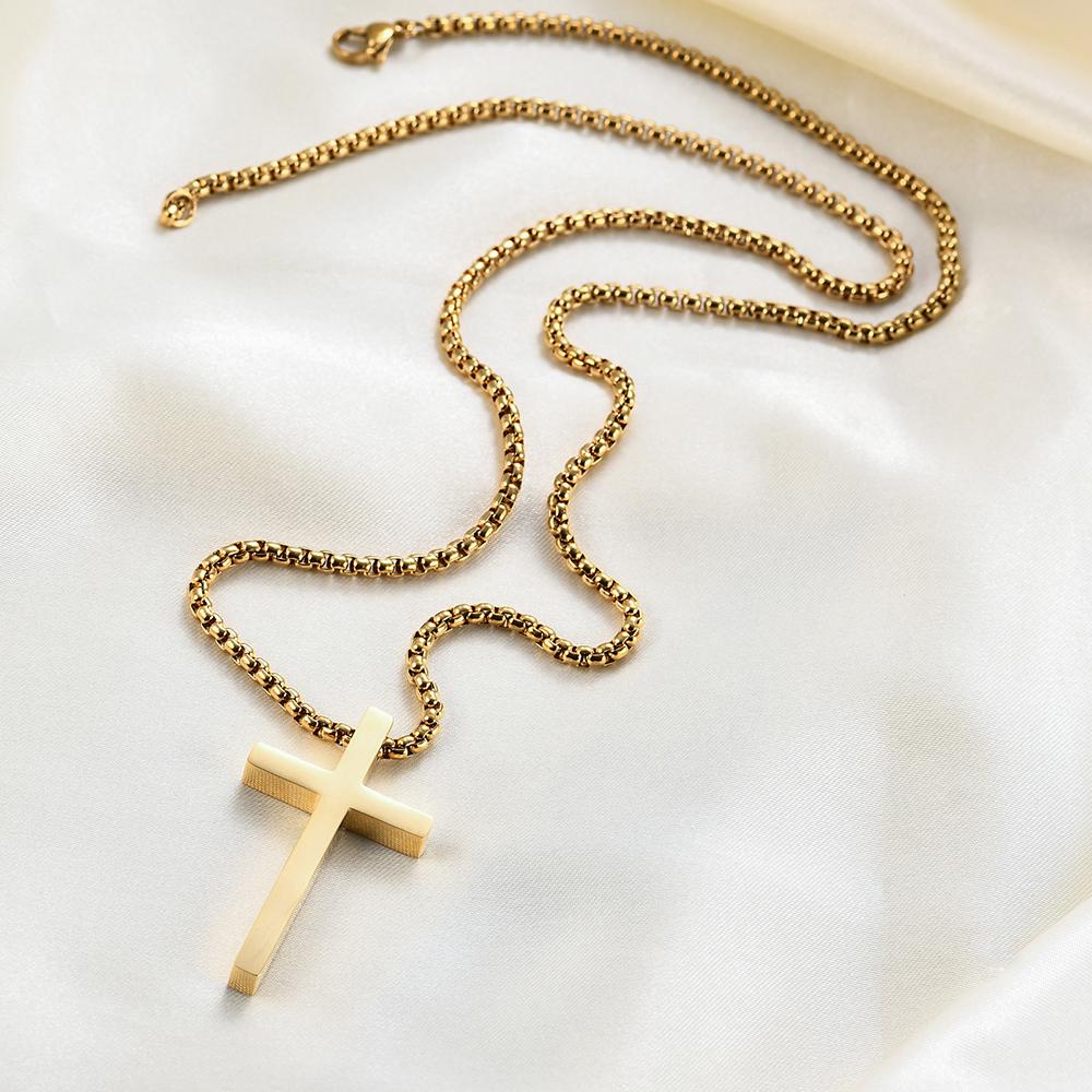 VQYSKO Simple Cross Stainless Steel Men's Necklace Pendant Titanium Steel Necklace Accessories