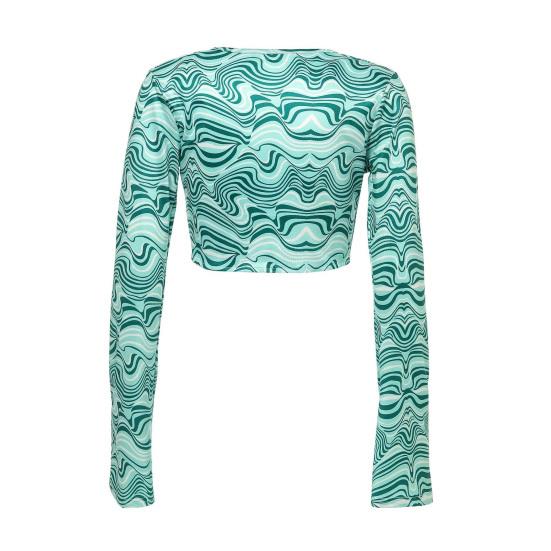 3 Pcs/Set Women Stage Performance Suit V Neck Lace-up Long Sleeves Cropped Top High Waist Flared Hem Trousers Printed Headband Retro Disco Party