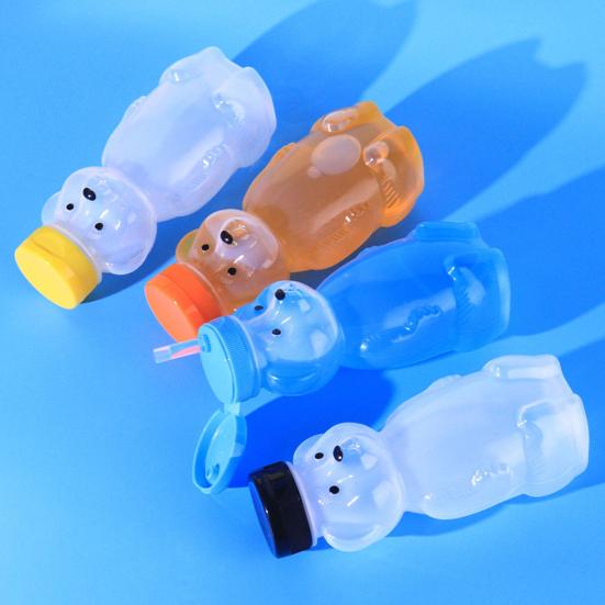 Yousheng 230ml Plastic Bear Bottle Cup with Flip Top Lid Mini Bear Shape Jar Empty Coffee Beer Drink Container for Juice Candy Milk Storing Dispensing