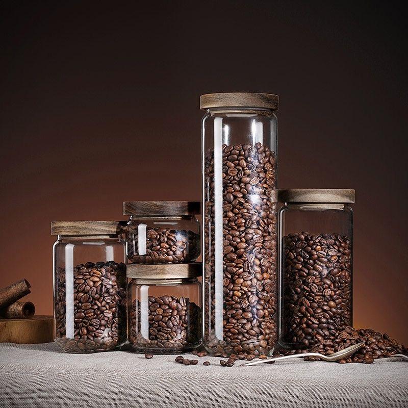 Transparente, versiegelte Glaskanister für die Küche, Lebensmittelaufbewahrungsflaschen mit Bambusdeckel, Gläser, Körner, Teeblätter, Kaffeebohnen, Bonbonglas